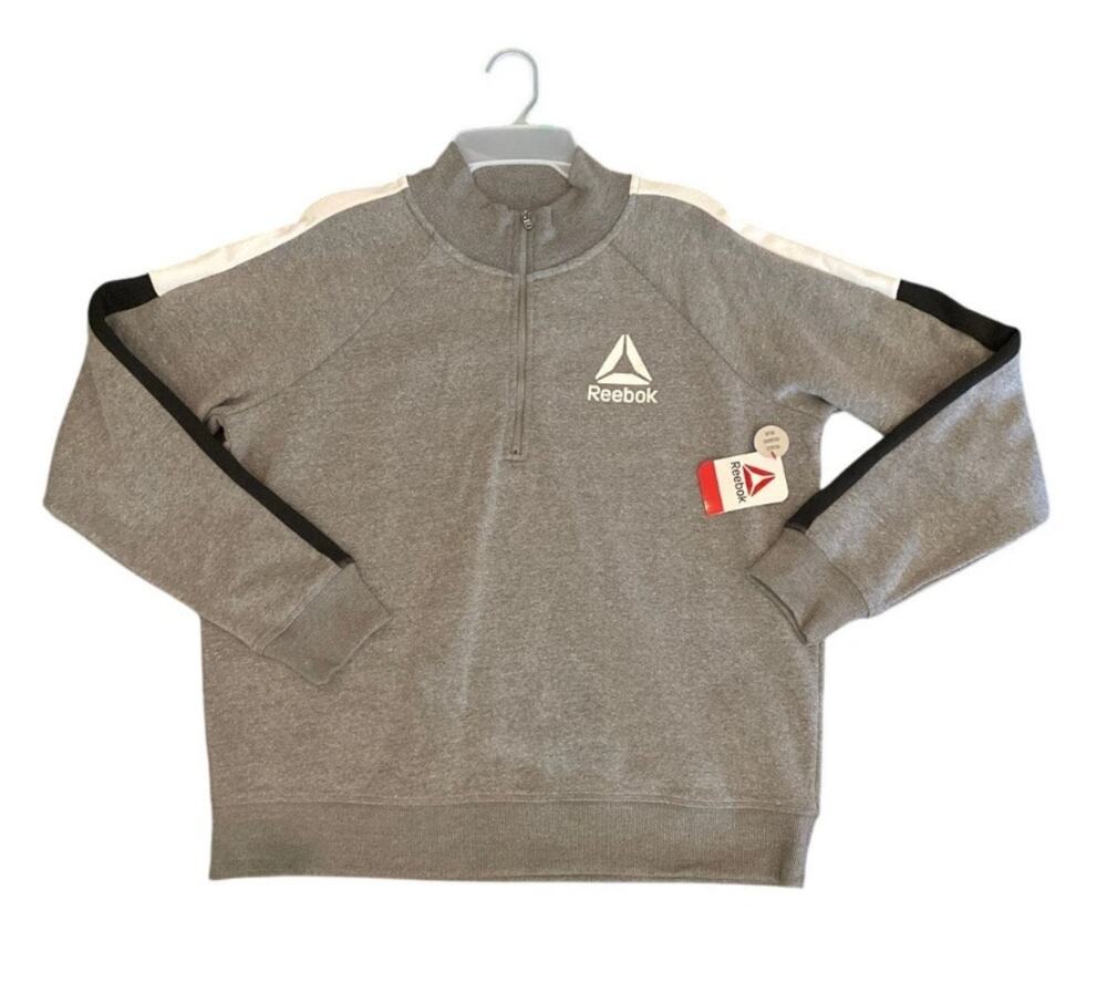 Reebok Colorblock Quarter Sweatshirt Gray Black & White XL Women’s